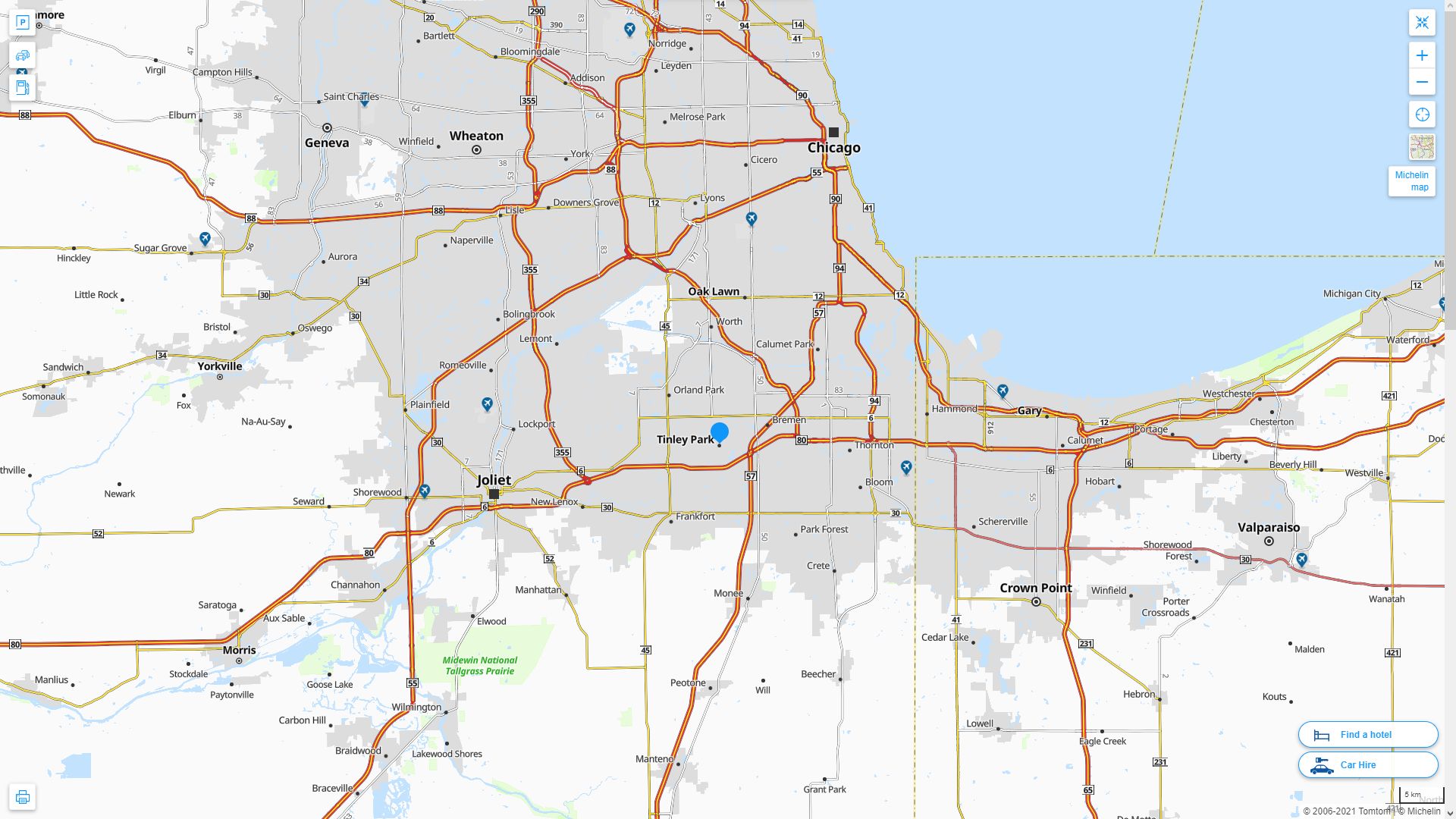 Tinley Park illinois Highway and Road Map